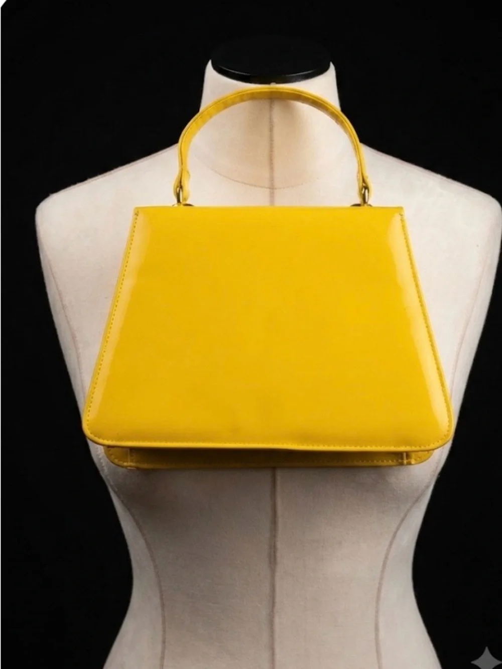 Yellow & White Structured Top-Handle Bag